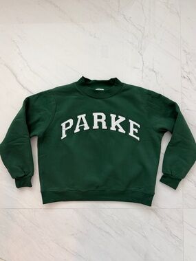 NEW PARKE Varsity Mockneck Sweatshirt
in Green/White Size L/XL